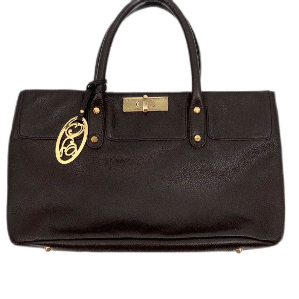 Onna Ehrlich 'Madison' Handbag Brown Pebbled Leather Gold Accents Toggle Closure